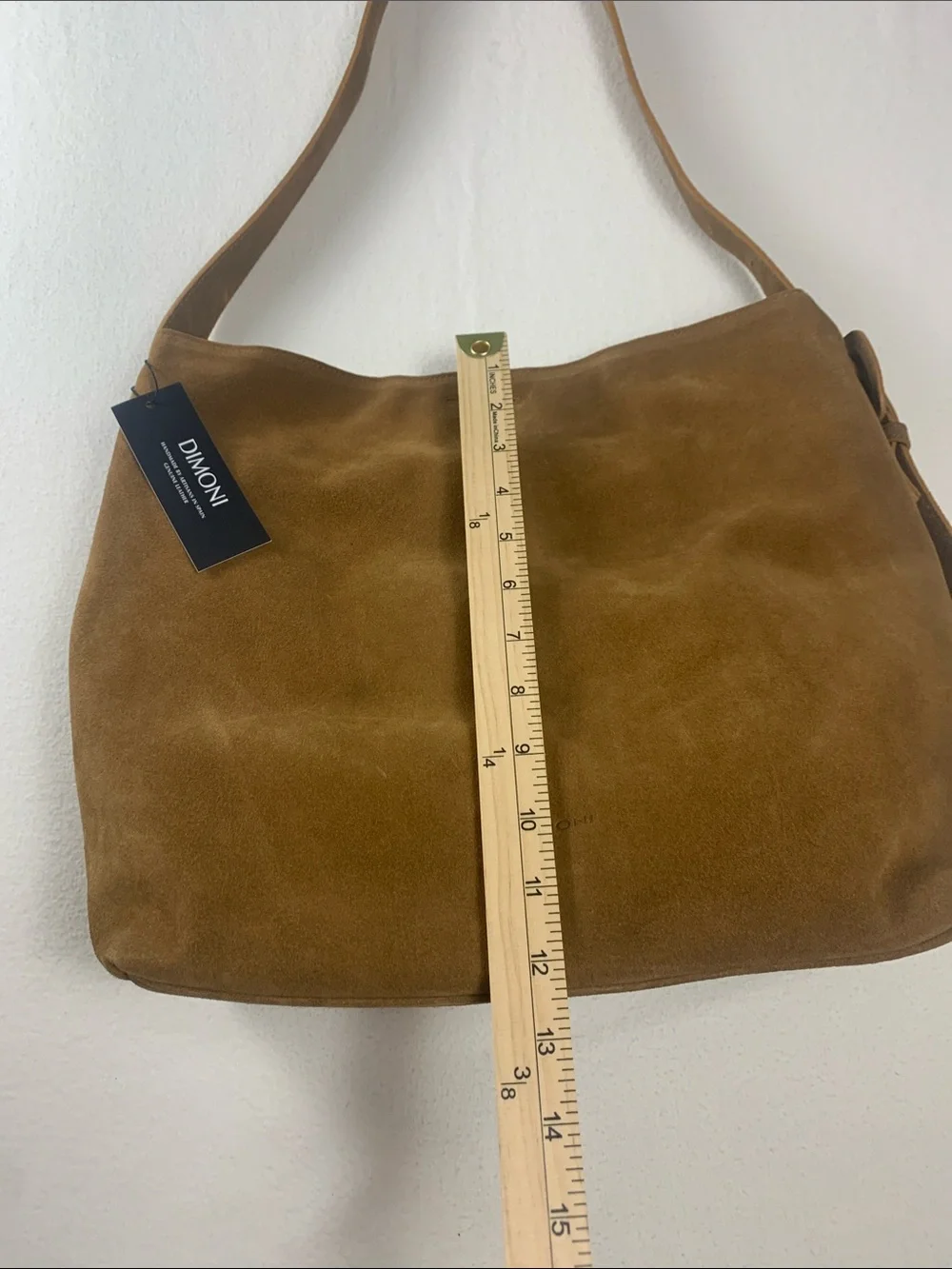 Dimoni Made in Spain Suede Hobo Shoulder Bag Tobacco Brown Adjustable Strap